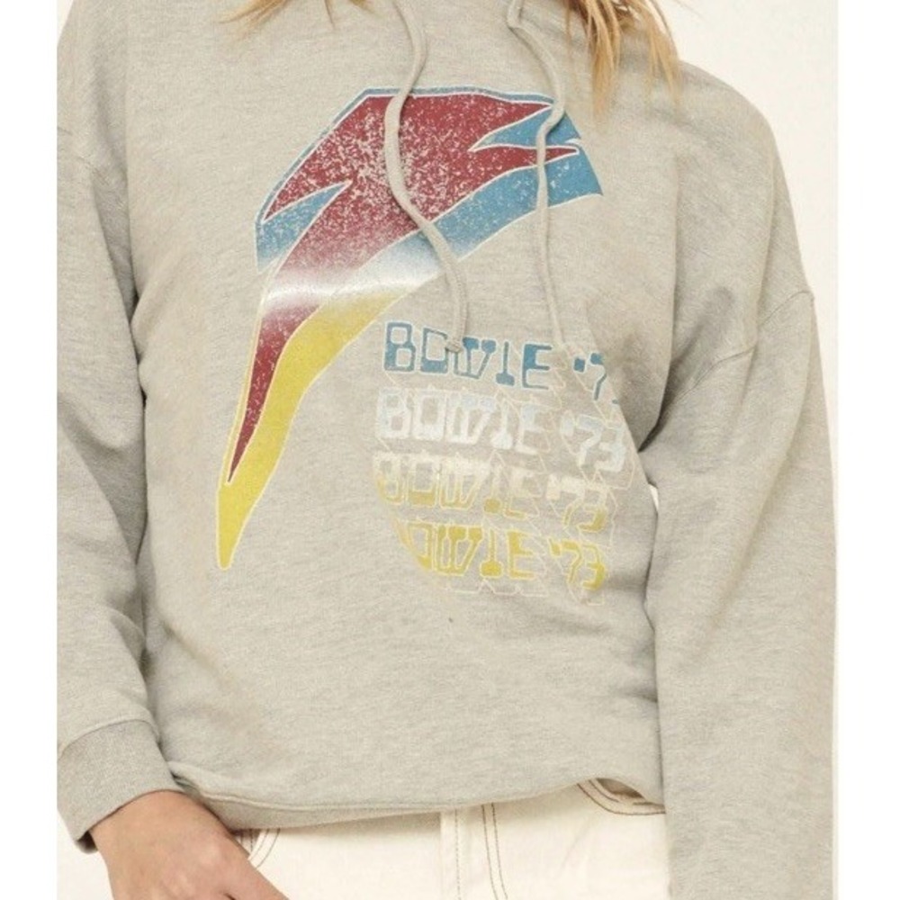 New PROMESA Vintage Canvas GRAPHIC Pullover HOODIE David Bowie '73 Medium